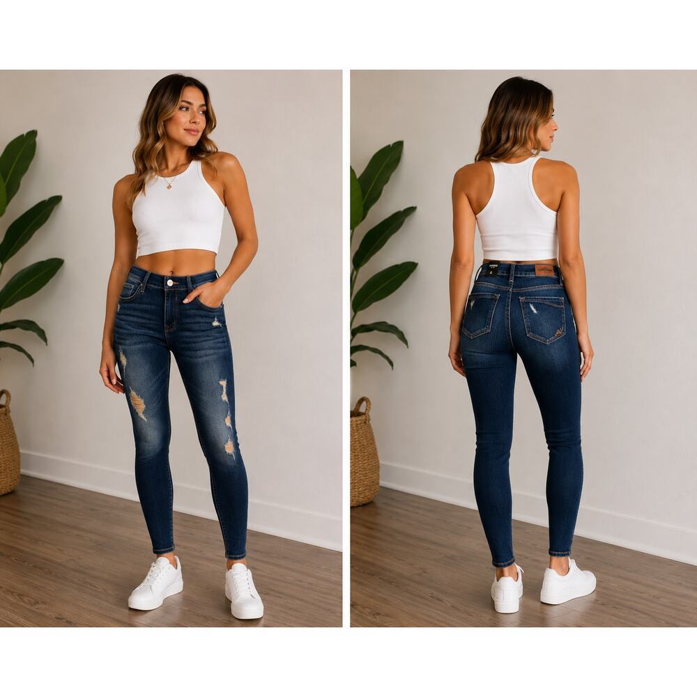 NWT Express Jeans Mid Rise Distressed Legging Jeans Dark Wash Size 6